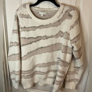 Barefoot Dreams Sweater Womens large CozyChic Seaside Crewneck Cream Zebra Print